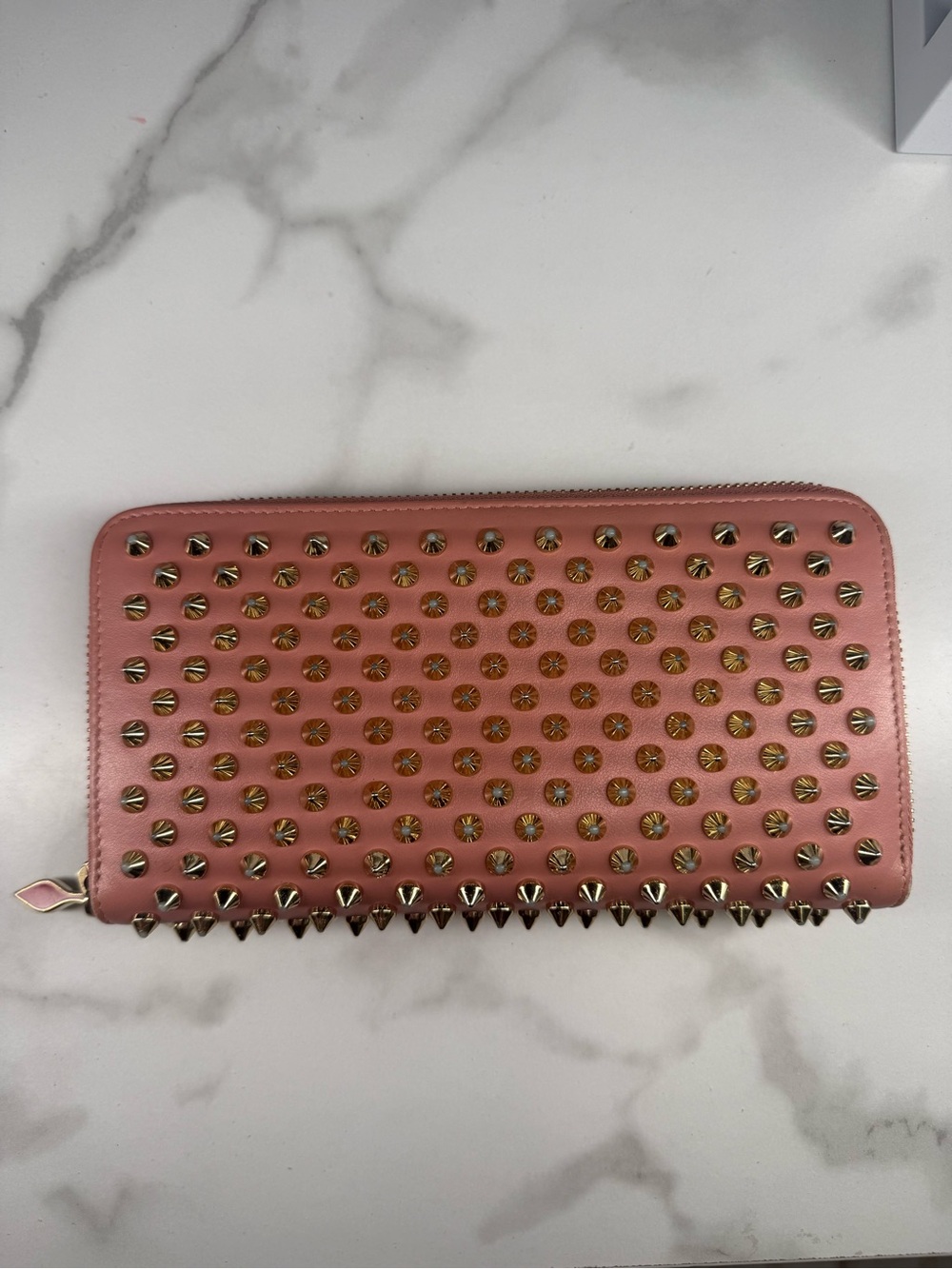 Christian Louboutin Pink Studded Zip-Around Wallet